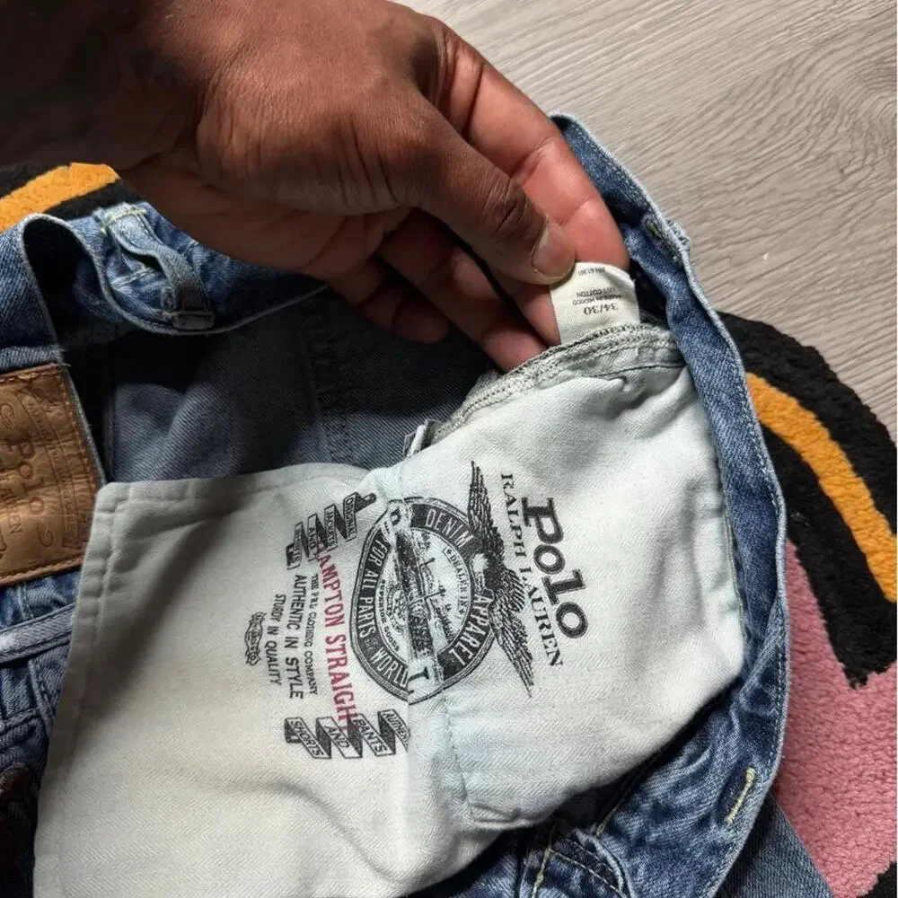 Polo Ralph Lauren The Hampton Straight Distressed Stonewash Denim Jeans 34x30
